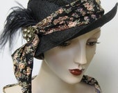 Black Straw Cloche with Paisley Sash