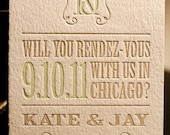 Sustainable Letterpress Save The Date Postcard Sage and Grey Custom Design