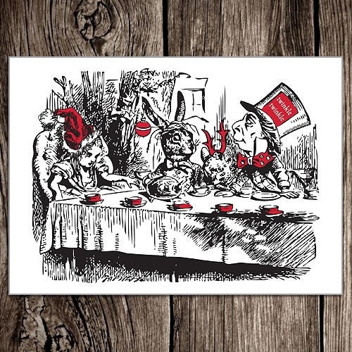 Letterpress Printed Alice In Winter Wonderland / Tea Party Holiday Card