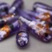 6 Vintage Purple Confetti Lucite Drop Beads 30mm