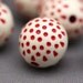 20 Etched Round Cream Red Polka Dot Acrylic Beads 12mm