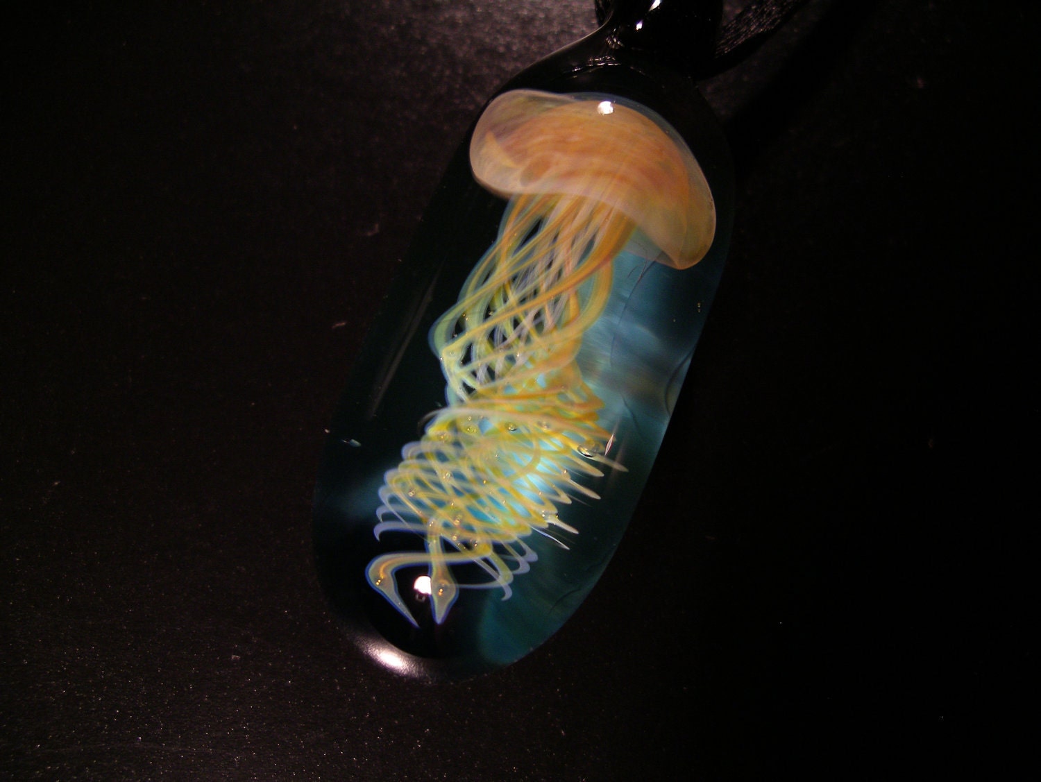 Jellyfish Pendant, wearable art, handmade borosilicate glass, with satin cord, clasp and gift bag, unique gift, FREE SHIPPING