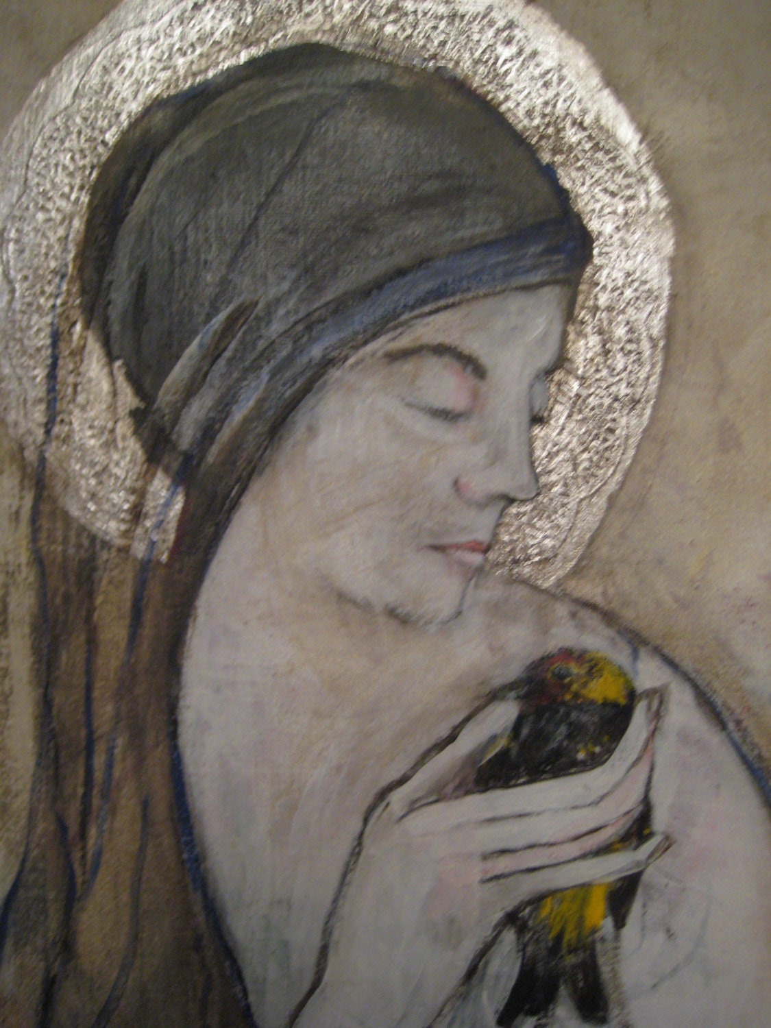 bird madonna- original painting - roseymorris