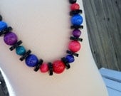Black, Pink, Blue, Teal and Red Large Retro Bead Necklace