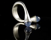 Blue Dragon Eyes Sterling Silver ring with Chalcedony Bullets, size 6 to 7