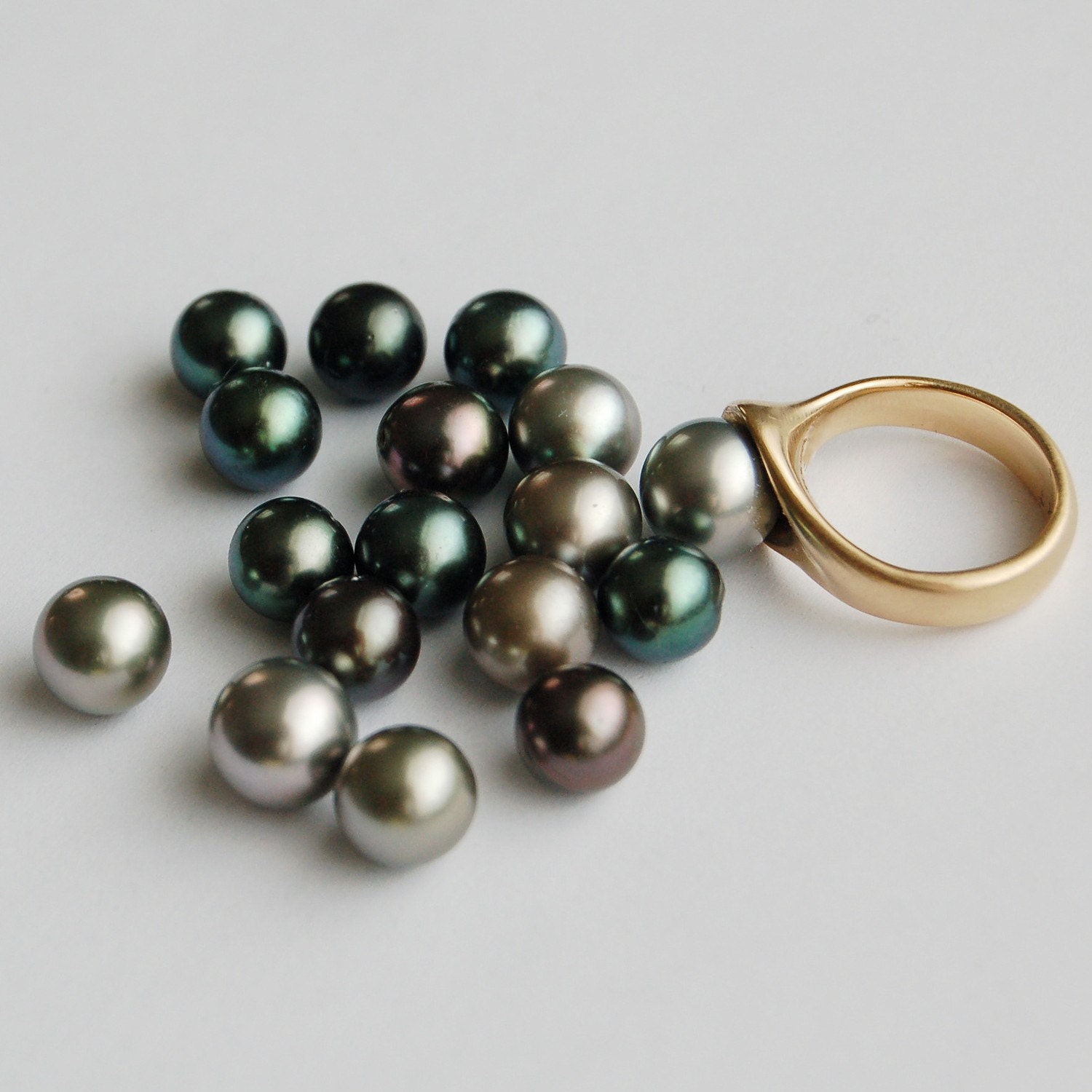 Tahitian Black Pearl Ring in Palladium, Modern Pearl Engagement Ring