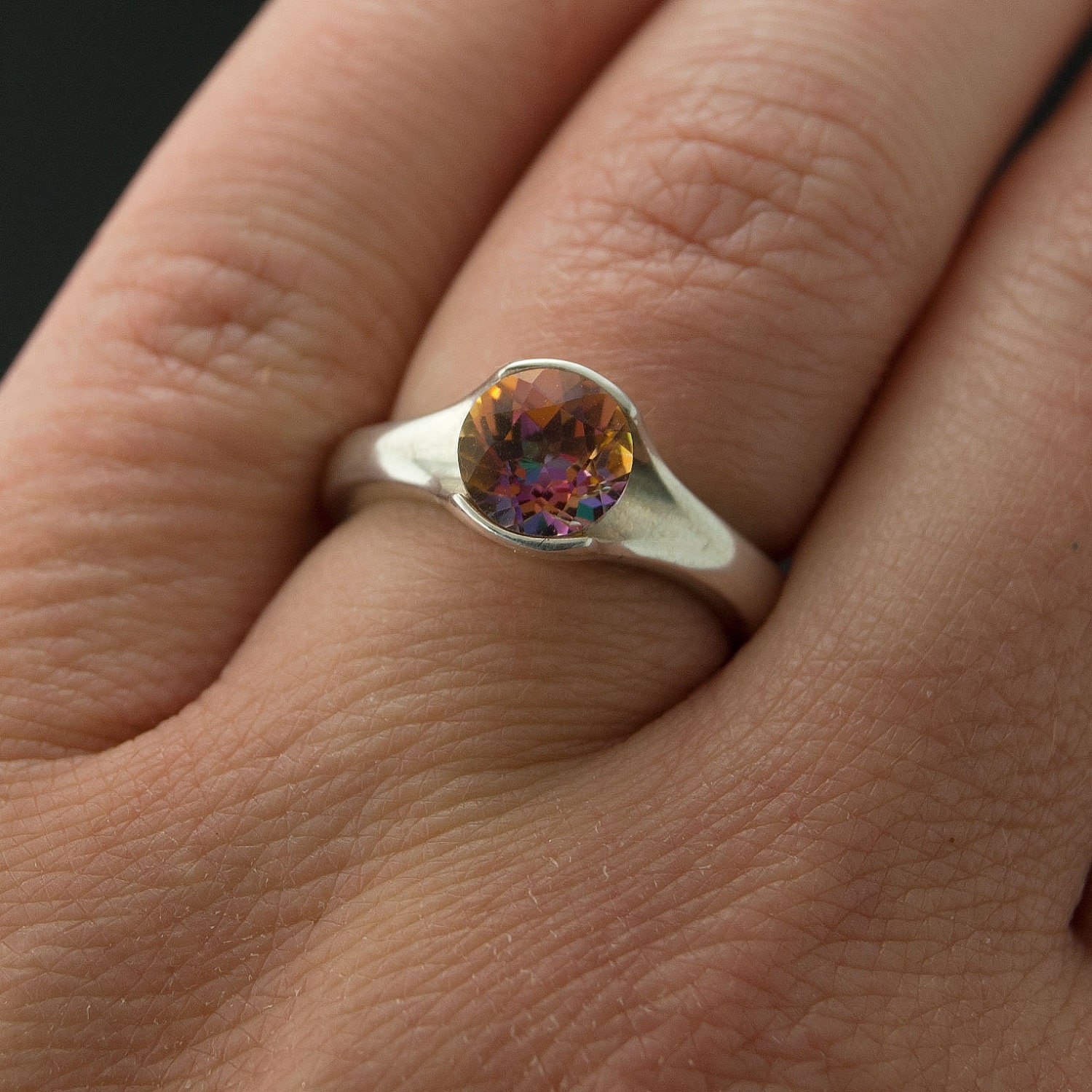 Azotic Topaz Sterling Silver Fold Ring Gemstone Ring