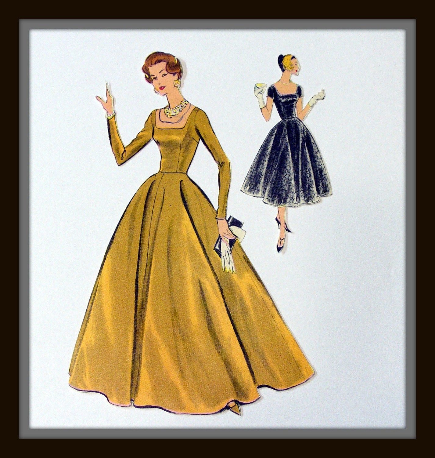 CUSTOM MADE 1955 VOGUE REPRODUCTION LONG SLEEVE EVENING GOWN OR PARTY DRESS - 9280 - listing is for all sizes