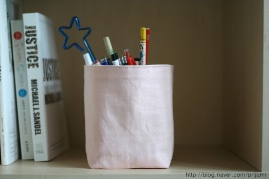 Mini Fabric Basket - Natural Color Cotton Canvas and Super Light Pink Solid Linen