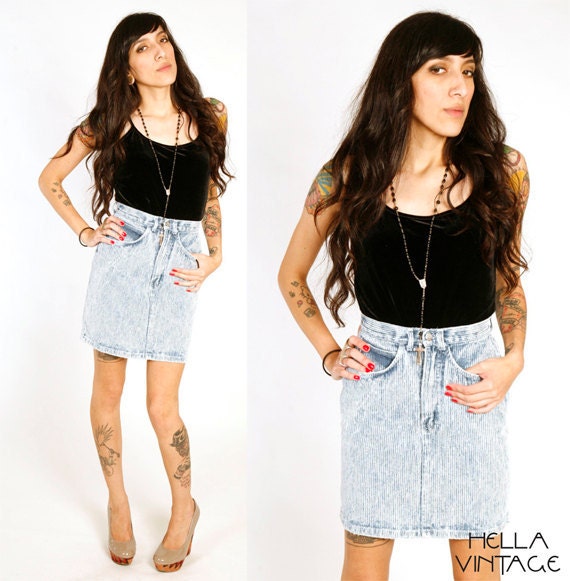 80's Acid Wash Denim Mini Skirt XS/S Bleached Denim Grunge Punk Mini