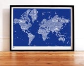 World Type Map in Reflex Blue - decorative screen print