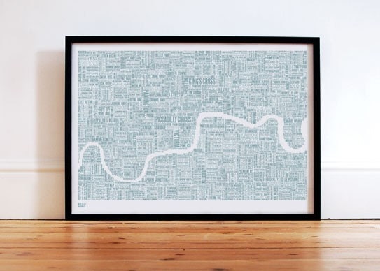 London Type Map in Sheer Slate - decorative screen print