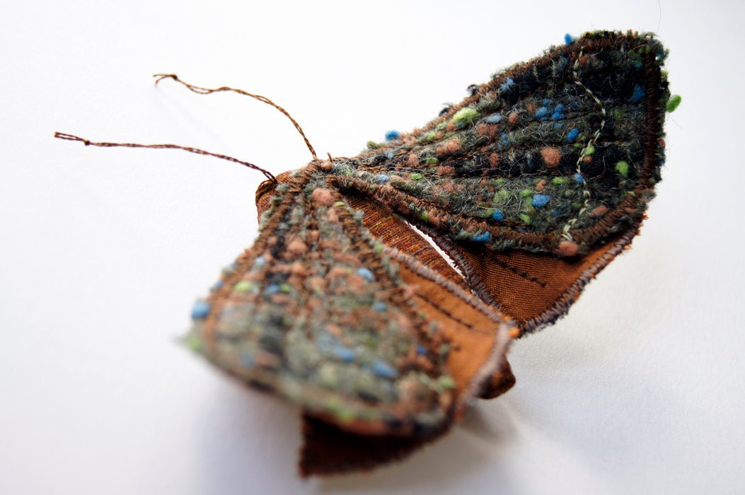 Reserved for Effie / Soft Sculpture Copper Underwing Moth Fabric Brooch / Vintage Wool Silk Brown / Made to Order / Last One