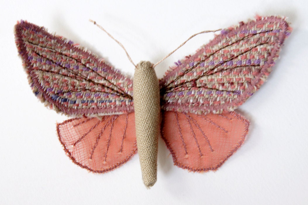 Soft Sculpture Moth /  Fabric Brooch / Ornament / Vintage Wool / Pink / Made to Order