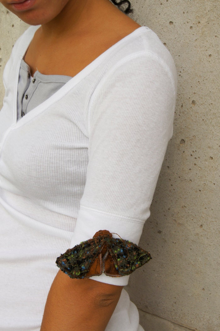 Soft Sculpture Copper Underwing Moth Fabric Brooch / Vintage Wool Silk Brown / Made to Order/ Only Two Left