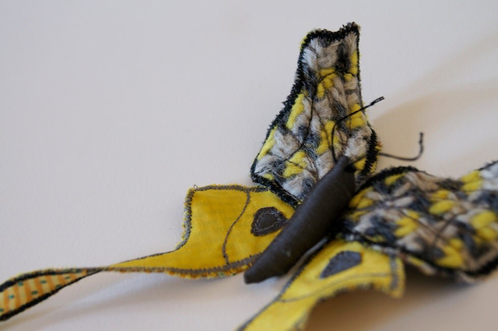Fabric Moth Brooch / Tailed Saturniid / Vintage Wool and Satin / Last One in This Color