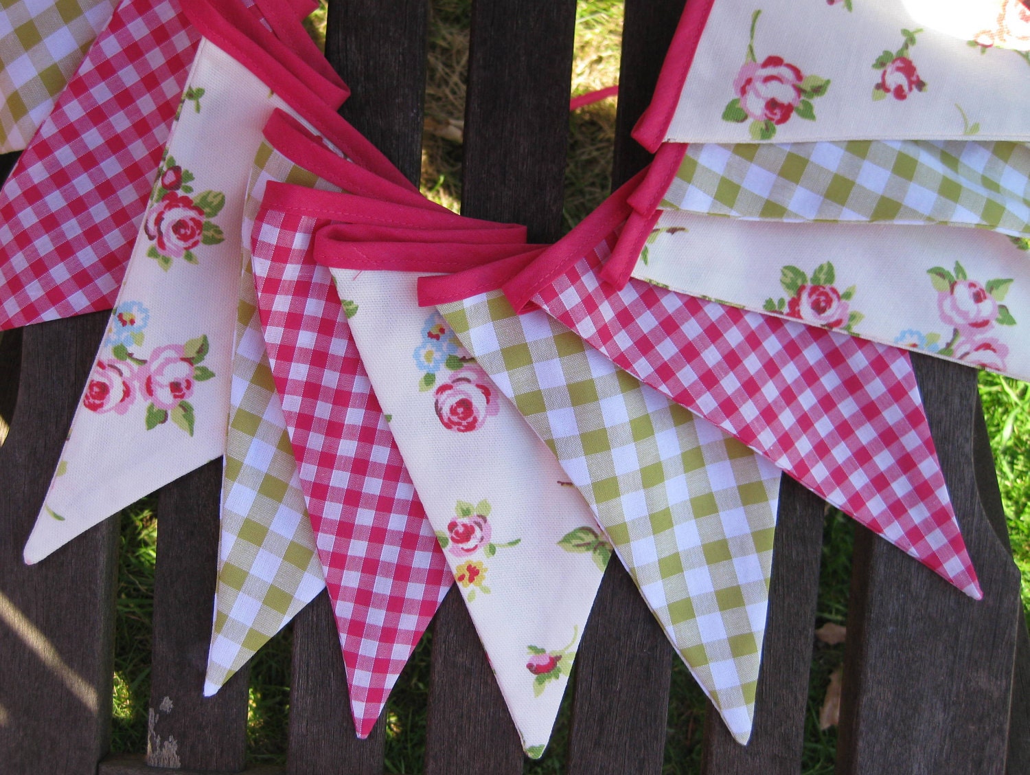 Pretty Pink and Green Gingham Banner Bunting ideal for Birthday Party Nursery Baby Shower Wedding or Photo prop Ready to ship Il_170x135