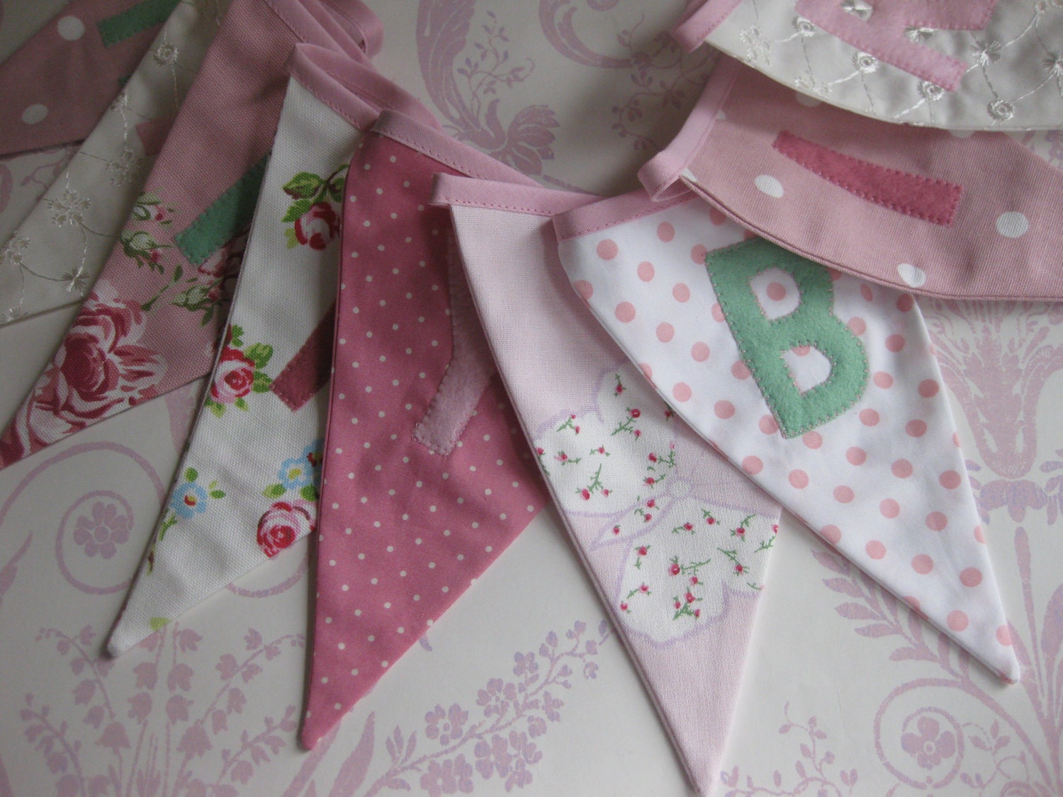 Happy Birthday with Personalised name Flag Banner Fabric Bunting Pink Birthday Party or Celebration or Photo prop Custom made Il_170x135