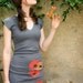 dress - SMALL - poppy shapes dress, handmade, baby rib fabric, asphalt with red flowers