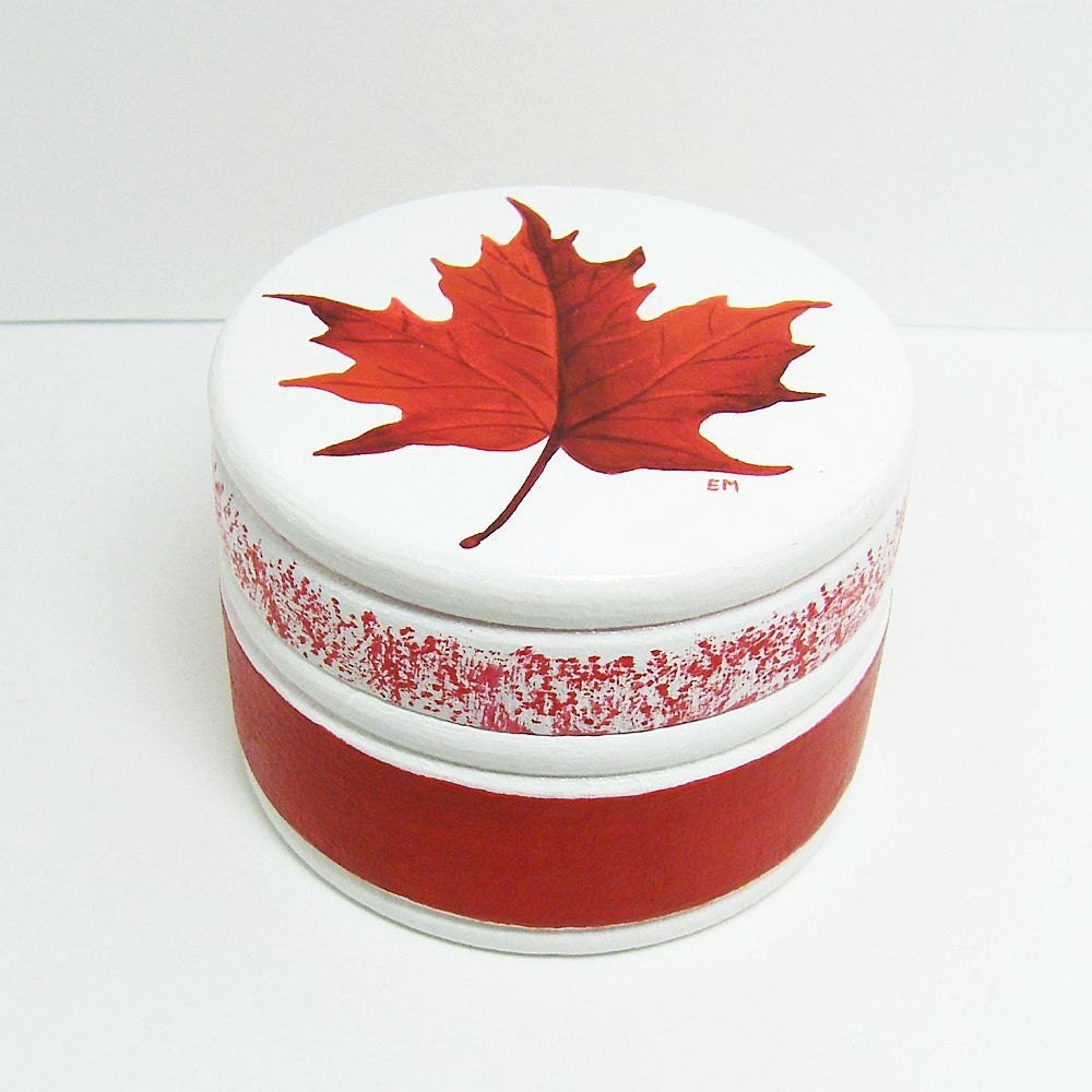 Red Maple Leaf Trinket Box - Hand Painted Wood, One Of A Kind - paintingfromtheheart