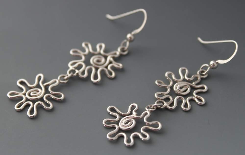 Sterling Flower Earrings, Handmade OOAK