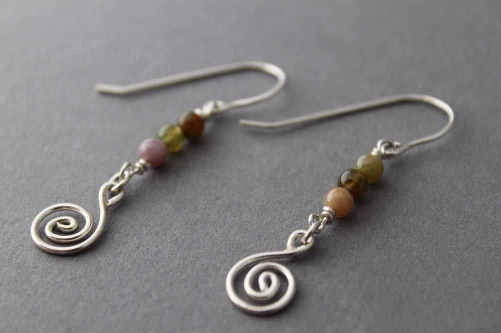 Sterling Swirls Indian Agate Earrings, Beads, Handmade