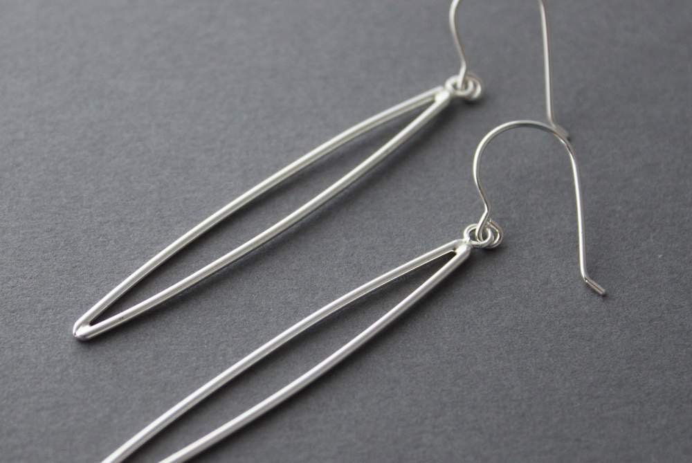 Sterling Earrings, handmade, Long Simple Leaves