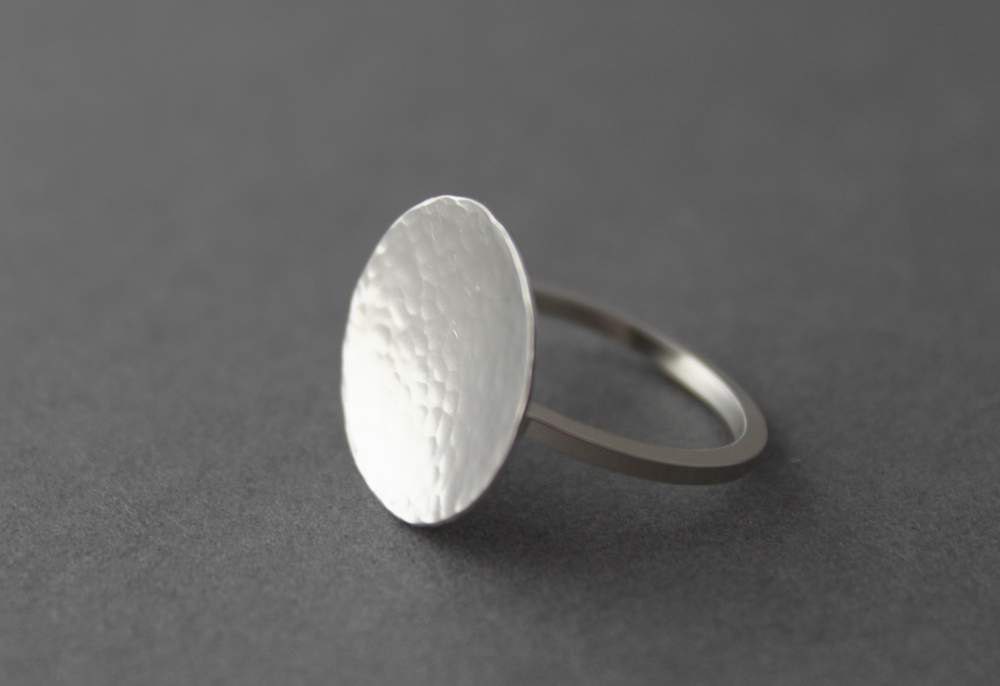 Big sterling hammered disc ring, Size 5.75 US - Ready to ship, Handmade