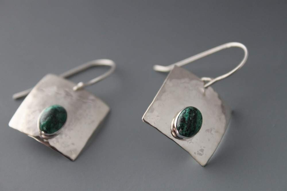 Sterling and Chrysocolla Square Earrings