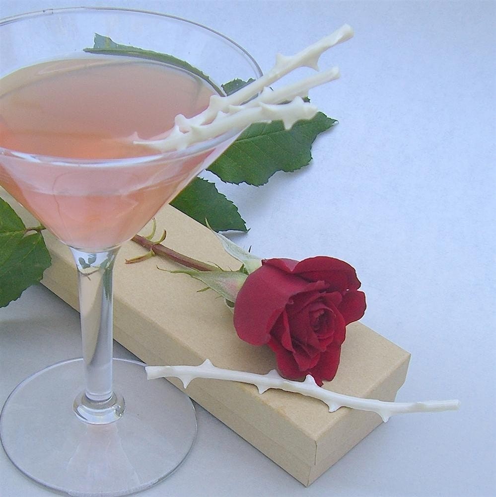 gift set - mini rose stem swizzle sticks - porcelain