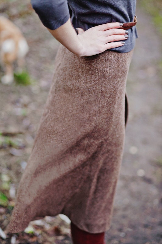 1960's Style Vintage High Waist Skirt in Brown