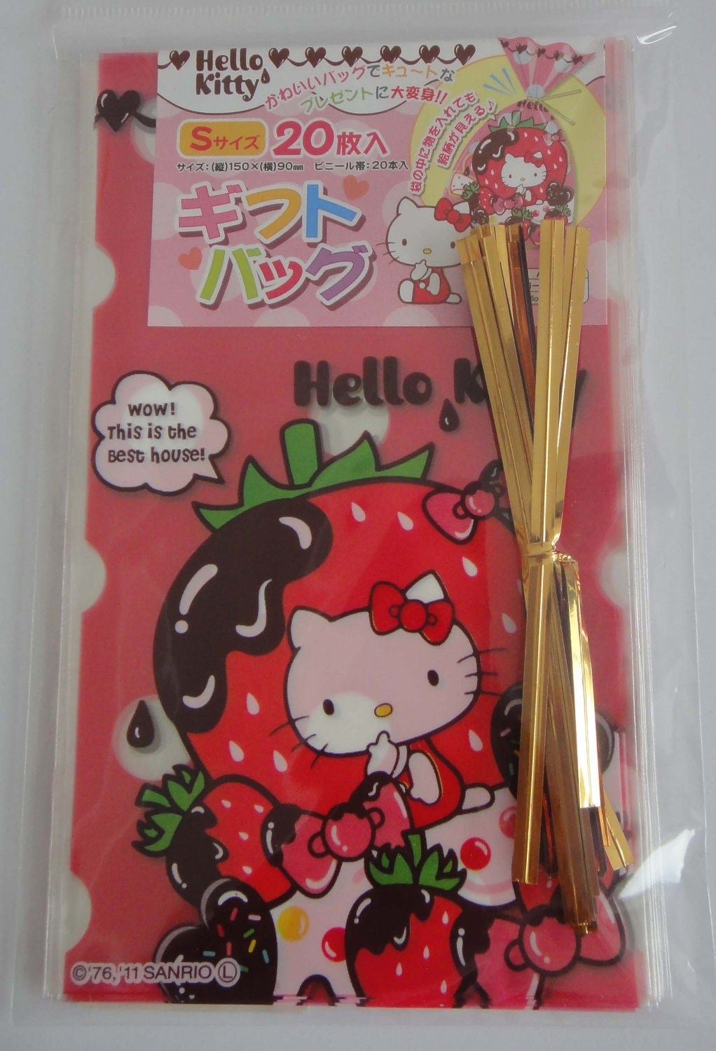 Sanrio Hello Kitty And Strawberry Chocolate Dessert House Red Transparent Japanese Plastic Gift / Party Bags