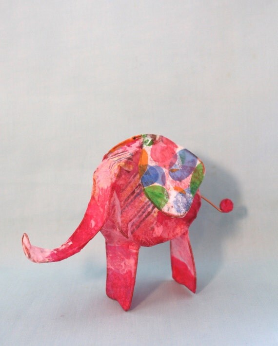 pink elephant - paper and wire sculpture E28