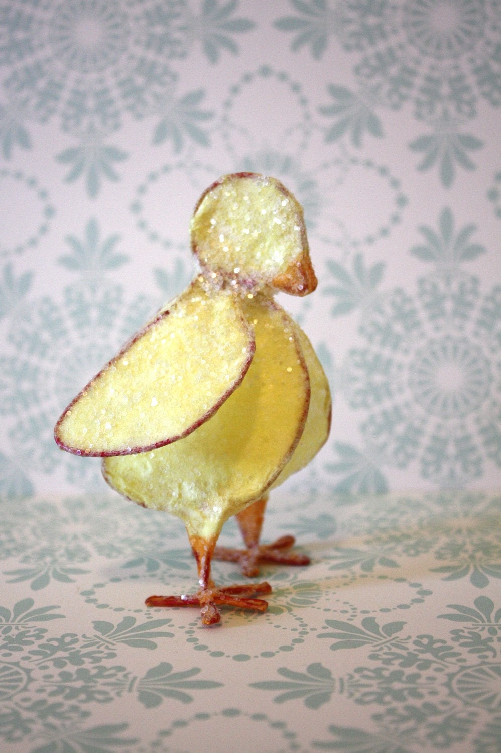 glittered chick - paper and wire sculpture