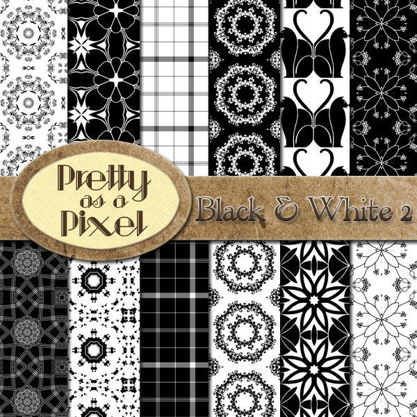 Black & White 2 - Digital Paper Pack - Scrapbooking Backgrounds - 12 x 12 - Set of 12
