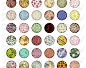 Floral Patterns - One Inch Circles - INSTANT DOWNLOAD - Digital Collage Sheet
