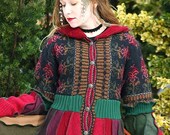 Reserved- Upcycled Norwegian Sweater Coat with a Medieval Liripipe Hood and Bell Sleeves by SnugglePants