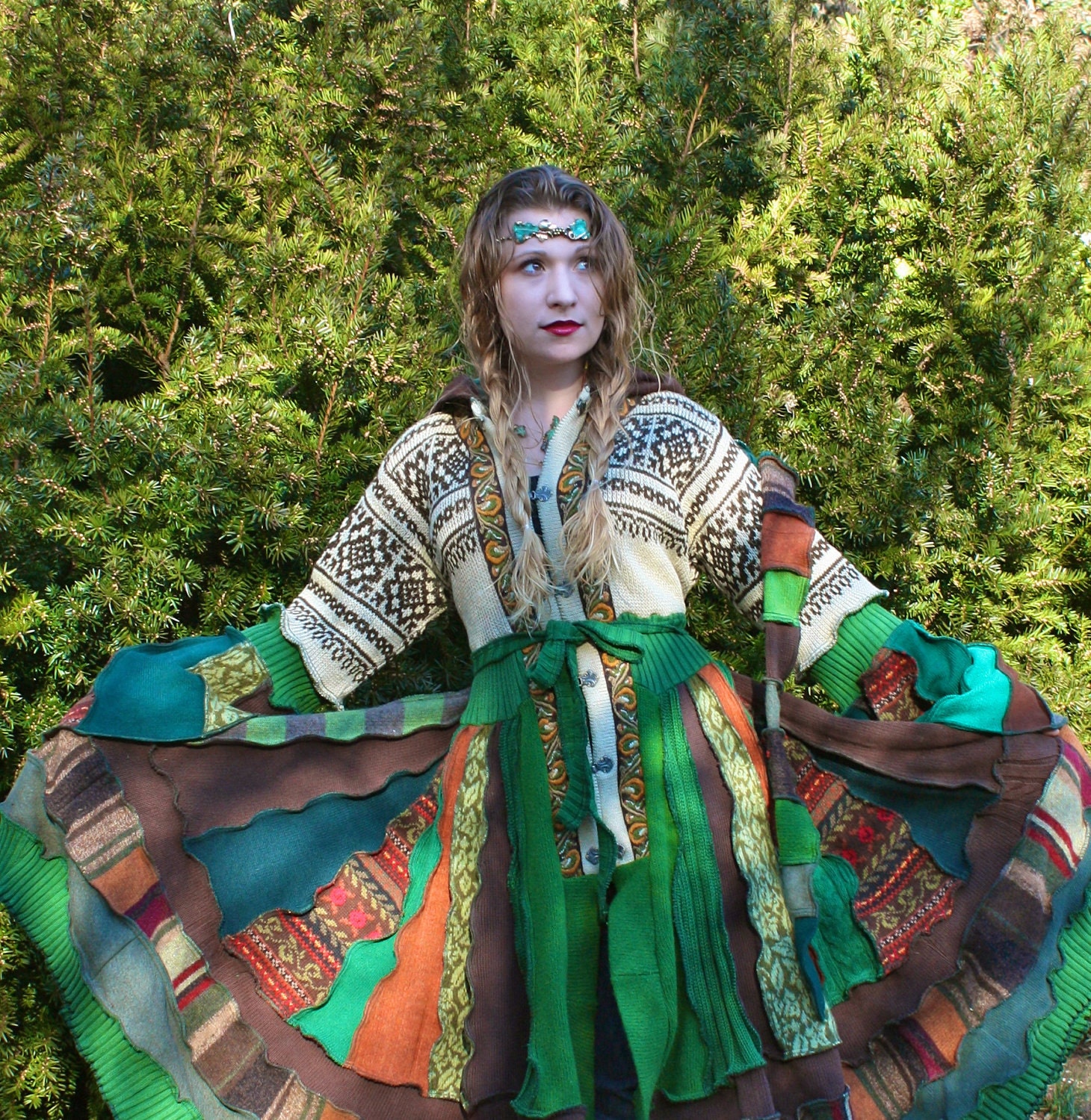 Custom Upcycled Sweater Coat with a Medieval Liripipe Hood and Bell Sleeves by SnugglePants- An Earth Without Maps