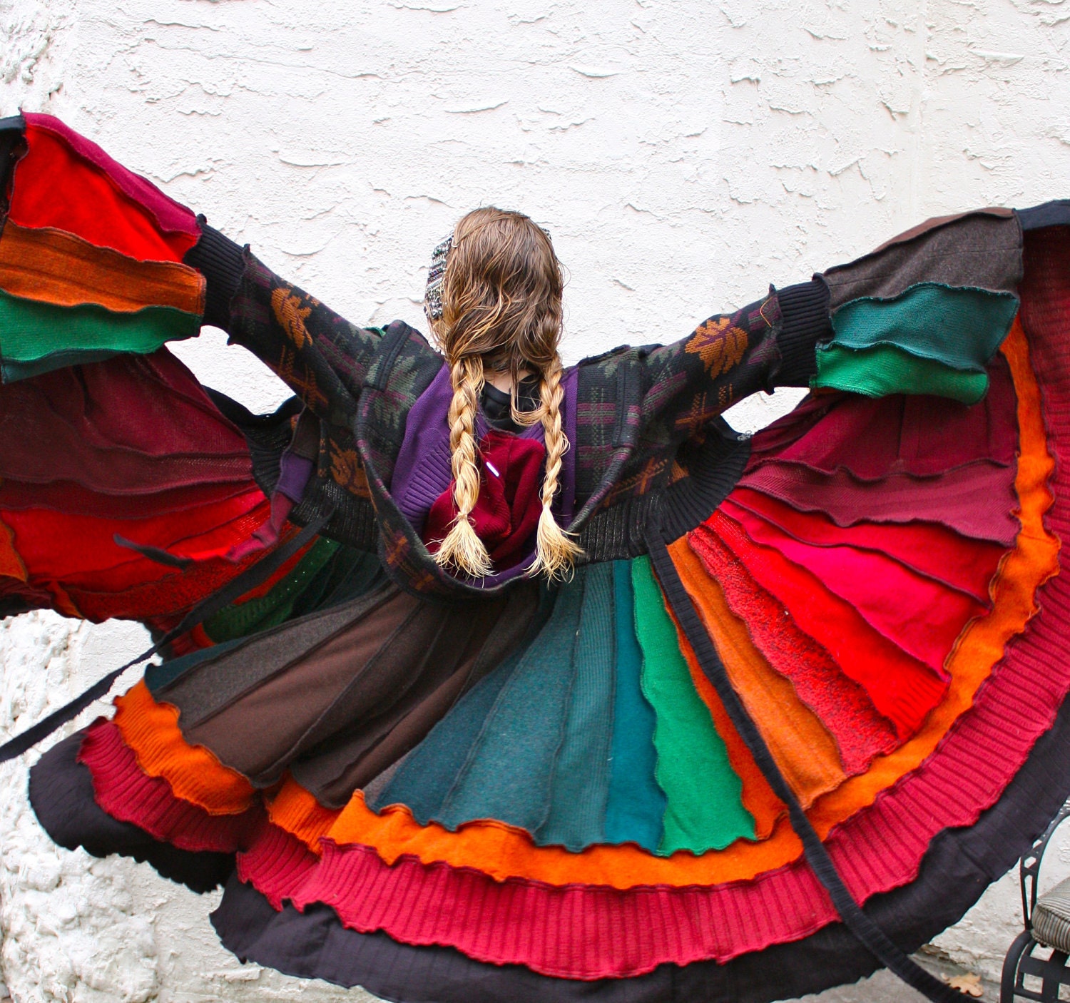 Recycled Sweater Coat with a Medieval Liripipe Hood and Bell Sleeves by SnugglePants- READY TO SHIP