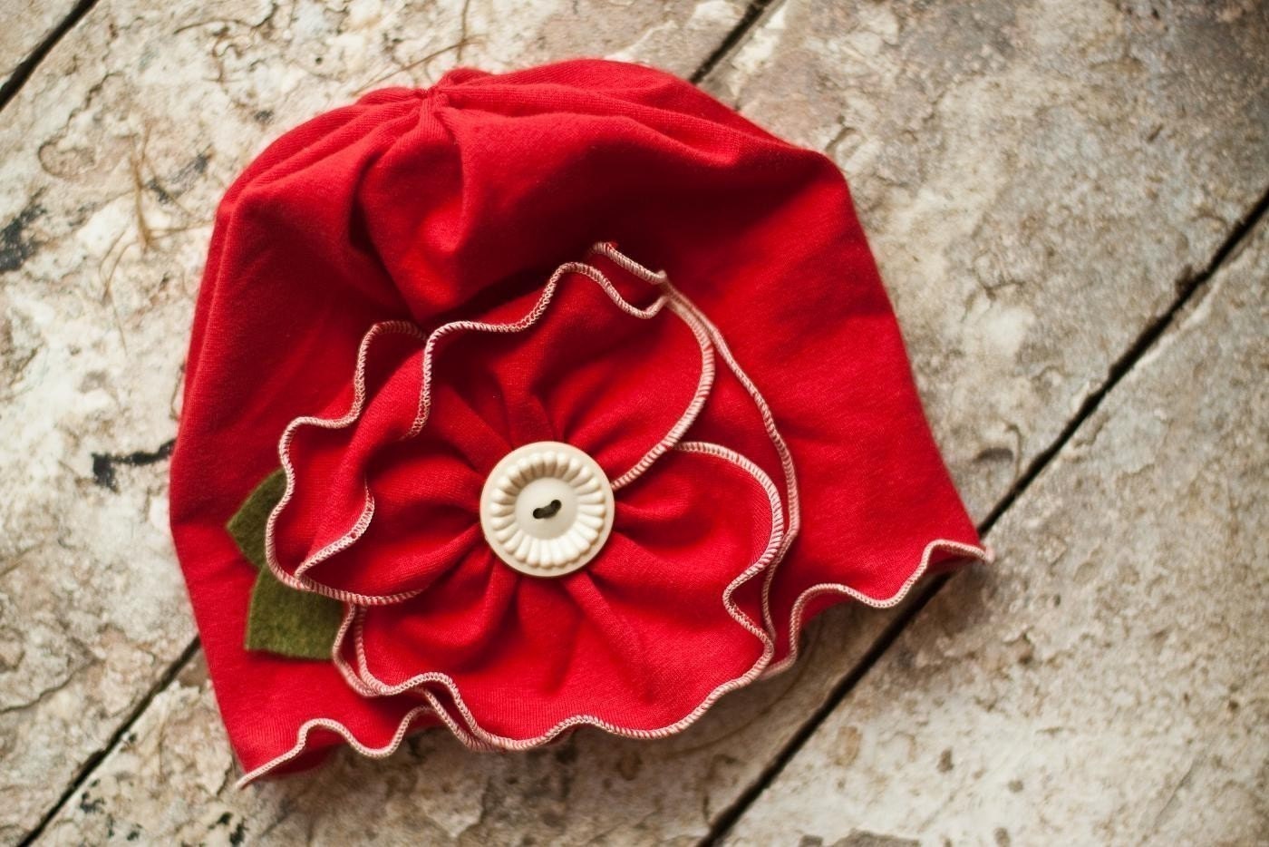 Merry little mayfLower hAT in RED beanie BABY toddler INFANT girls