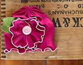 Bright Hot pink MayFlower beanie BABY girls headband - Snugars classic Mayflower hat