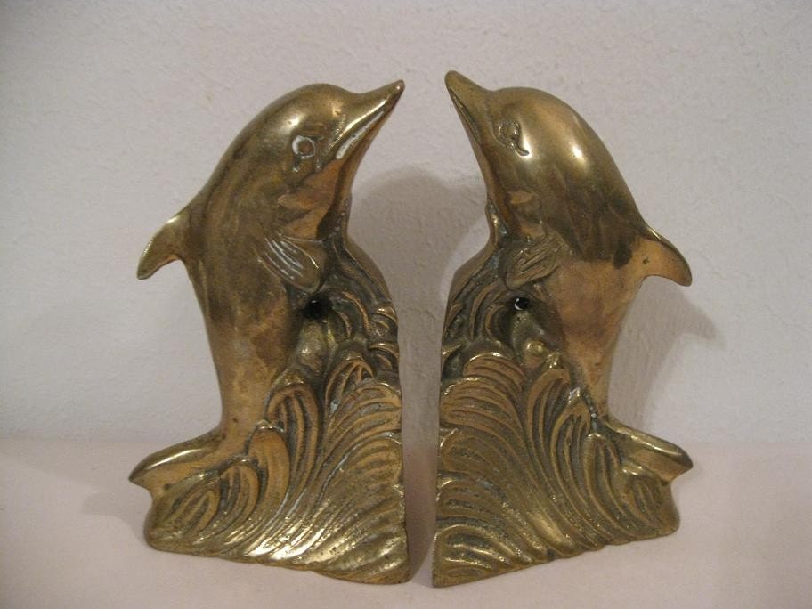 Vintage Solid Brass Dolphin Bookends by memorimakers on Etsy