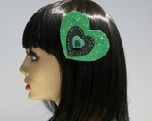 Green Of Hearts Hair Clip Black Heart Rockabilly Pin Up Goth Kawaii