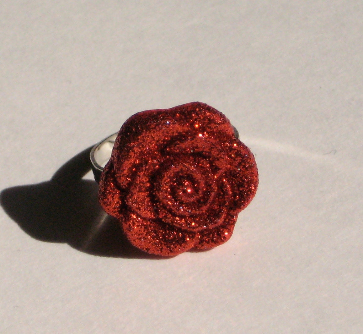 Sparkly Red Rose Ring Lolita Goth Pin Up Rockabilly