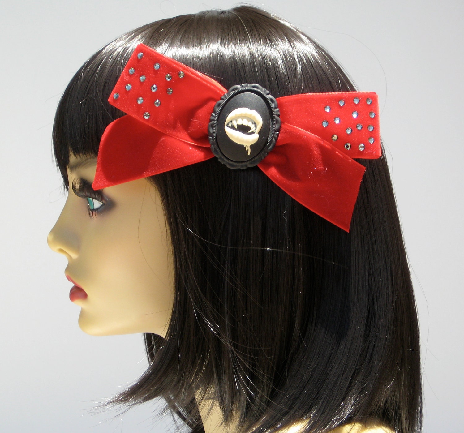 Red Velvet Vampire Hair Bow Spooky Goth