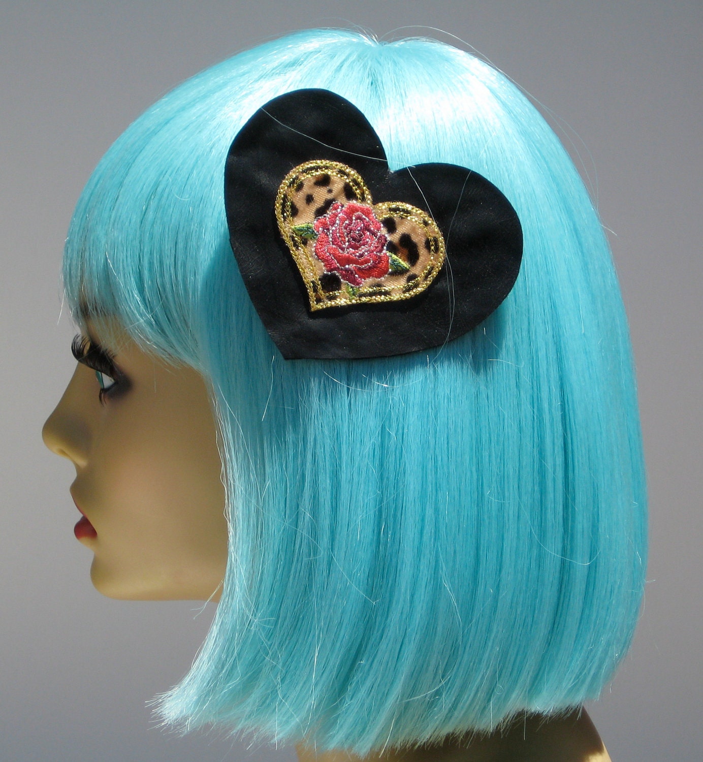 Faux Leather And Leopard Print Hair Clip Punk Goth Rockabilly