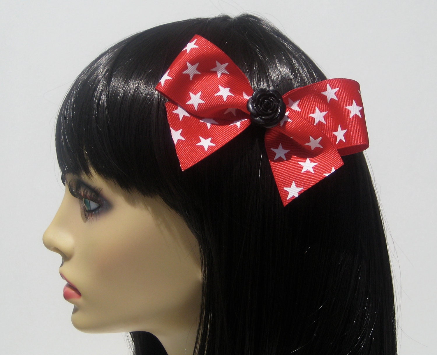 Red Stars Hair Bow Rockabilly Pin Up