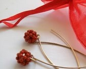 Red Gold Filled Earrings - Gold Filled  Earrings with Red Coral Sphere - Gold and Red earrings