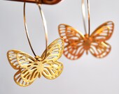 Earrings with butterflies- Gold Filled Hoops with 3D Butterflies