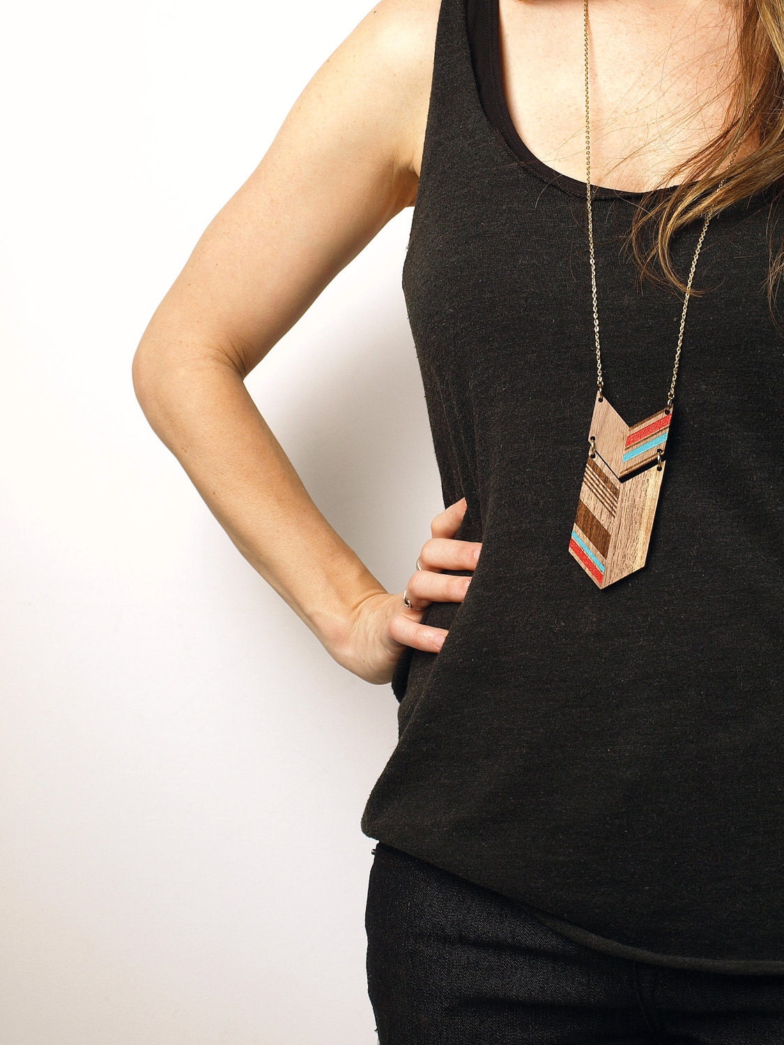 NEW LENGTH  COLO - Laser cut, walnut necklace, color 30"